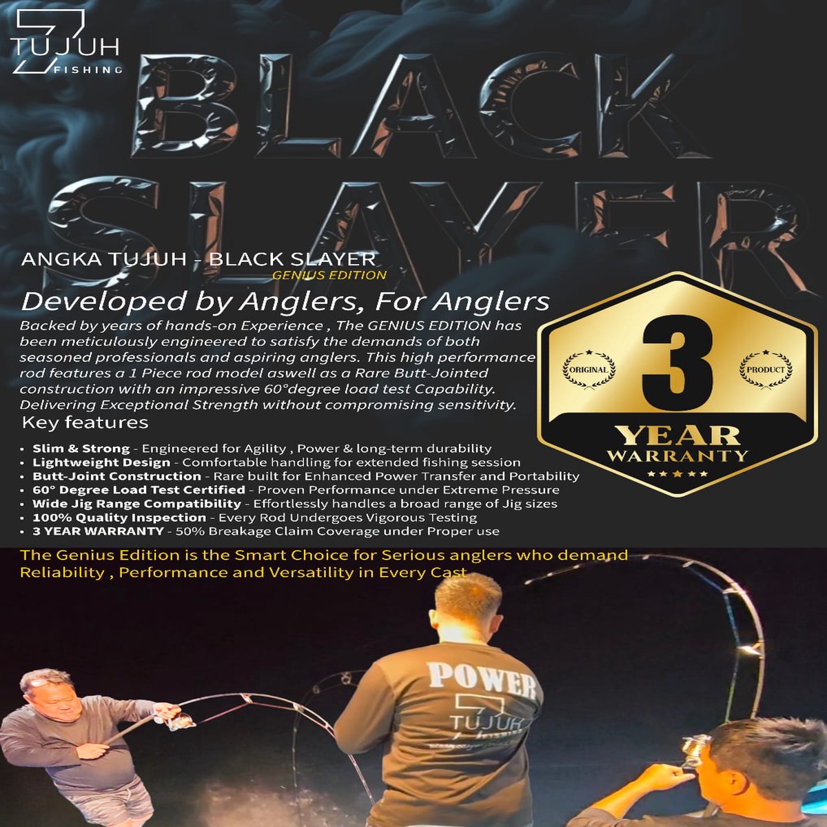 (PRICE w/o GST) - ANGKA TUJUH - BLACK SLAYER JIGGING ROD - Genius Edition